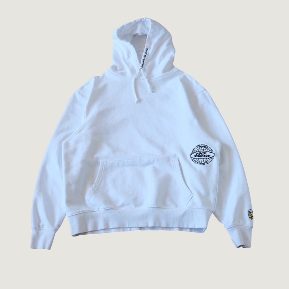 No Fear Hoodie White Embroidered Globe Skull Skate Streetwear‎ Medium Pullover